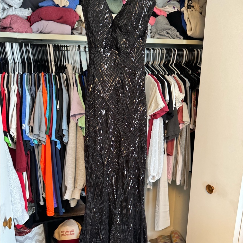 Elegant Black Sequin Evening Gown